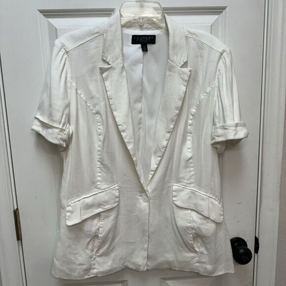 Nordstrom Laundry by Shelli Segal Size 12 Short Sleeve Linen Blend Blazer - Picture 4 of 7